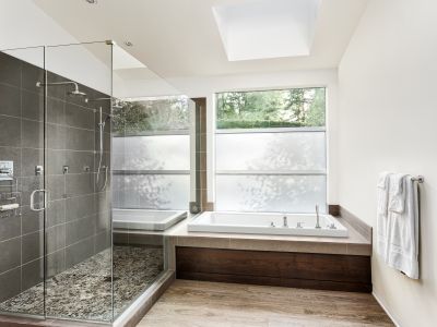 Open Concept Shower with Stone Accents